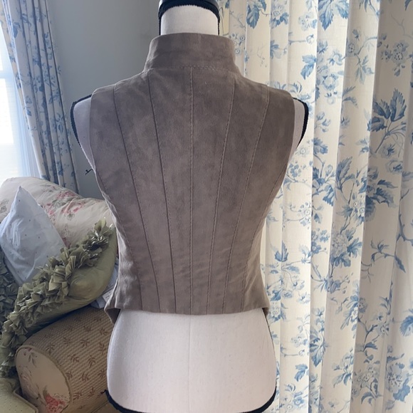 BCBG Maxazria Faux Suede Khaki Vest - Picture 2 of 12